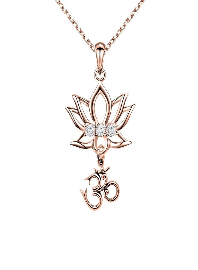 bobauna Yoga Lotus Flower Aum Om Ohm Sanskrit Symbol Pendant Necklace Spiritual Jewelry Gift For Yogi Yoga Lover (Lotus Om necklace RG) - Image 1